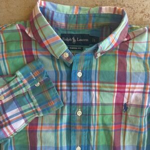 Ralph Lauren Button Down Shirt Men Large Multicolor Green Plaid Classic Pony